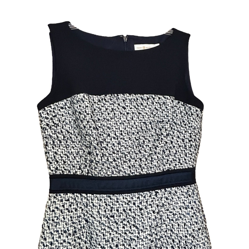 Tory Burch Lucille Tweed Dress Women's SZ 2 Navy Silk Blend‎ Sheath Work Career - Picture 3 of 8